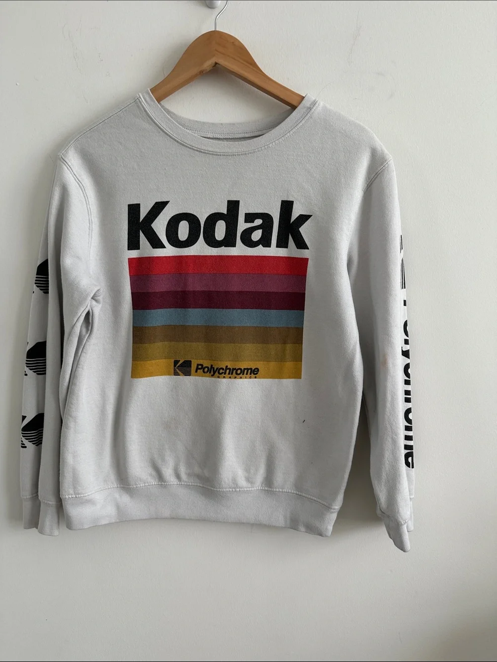 Kodak White Crewneck Sweatshirt with Multicolor Stripes